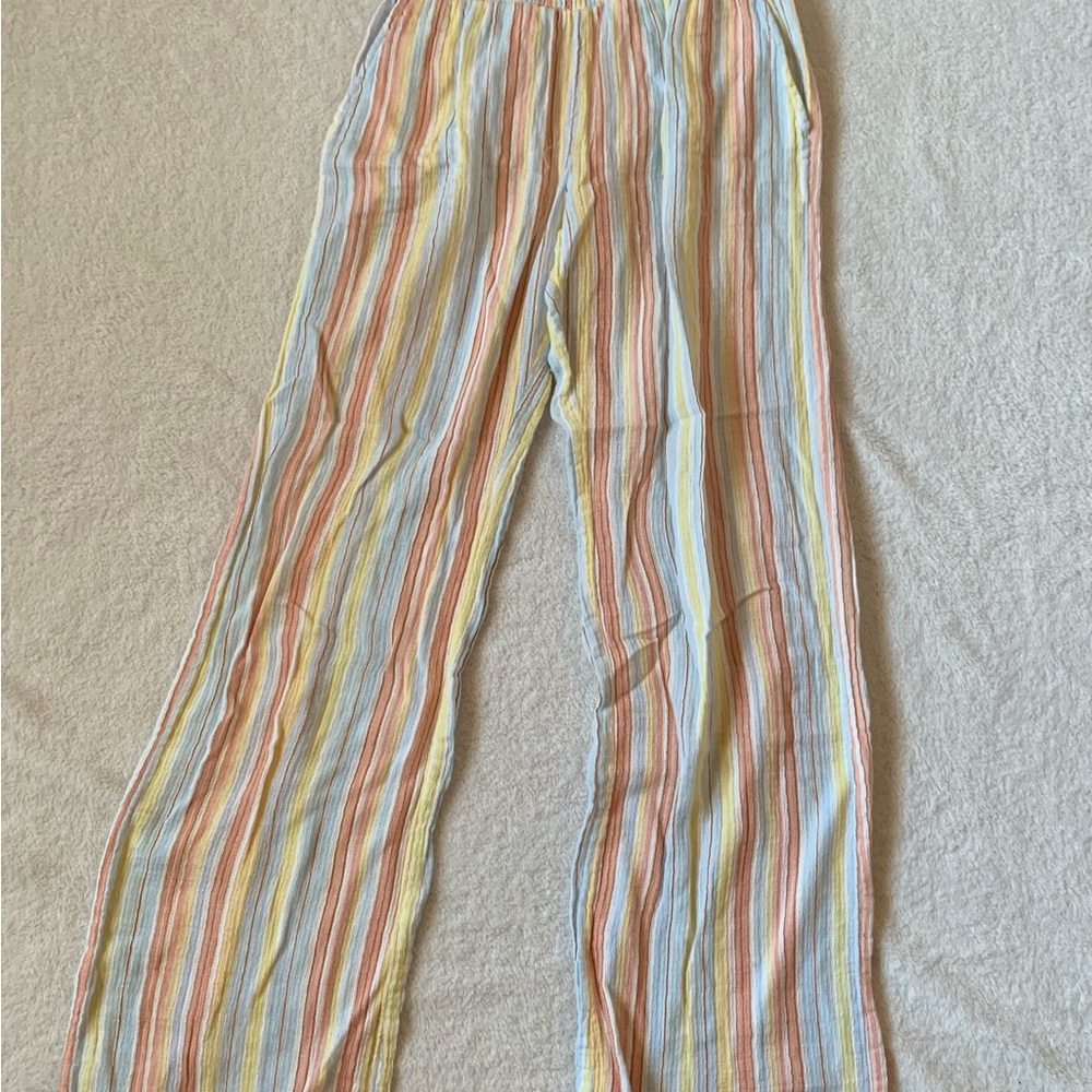 Billabong Pastel Multi-Color Striped Linen Pants Small